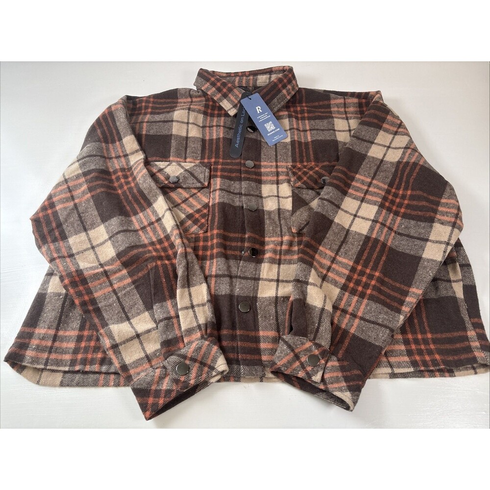 Romwe Women's Plaid Flannel Snap Button Long Sleeve Shirt Size Small